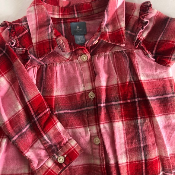 Gap Baby Red & Pink Plaid Button Down Baby Girl Dress 18-24 Mos - Picture 4 of 5